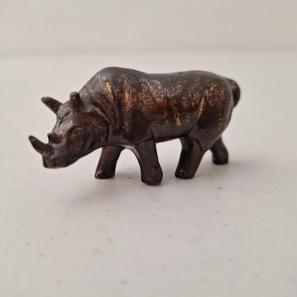 Early Antique Brass Rhinoceros Figure Miniature 2.75